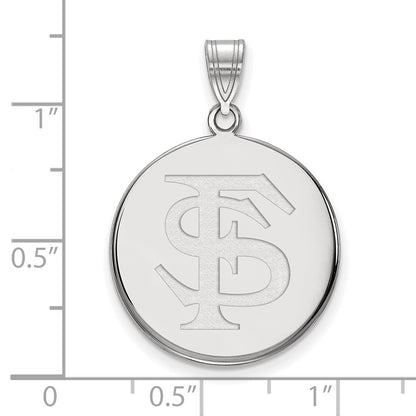 Sterling Silver Rhodium Plated Logoart Florida State University F S Large Disc Pendant