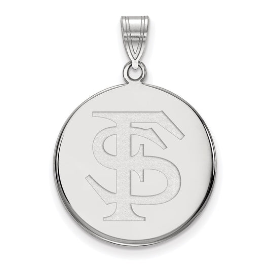 Sterling Silver Rhodium Plated Logoart Florida State University F S Large Disc Pendant