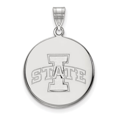 Sterling Silver Rhodium Plated Logoart Iowa State University Large Disc Pendant