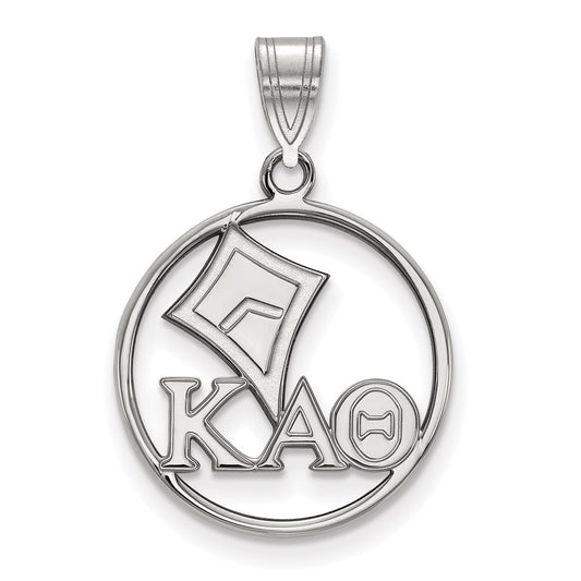 Sterling Silver Rhodium Plated Logoart Kappa Alpha Theta Sorority Symbol Medium Circle Pendant