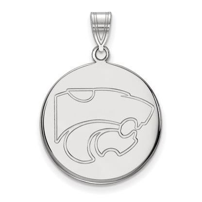 Sterling Silver Rhodium Plated Logoart Kansas State University Wildcat Large Disc Pendant
