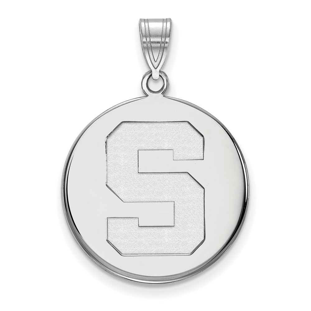 Sterling Silver Rhodium Plated Logoart Michigan State University Letter S Large Disc Pendant