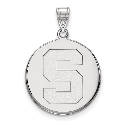 Sterling Silver Rhodium Plated Logoart Michigan State University Letter S Large Disc Pendant