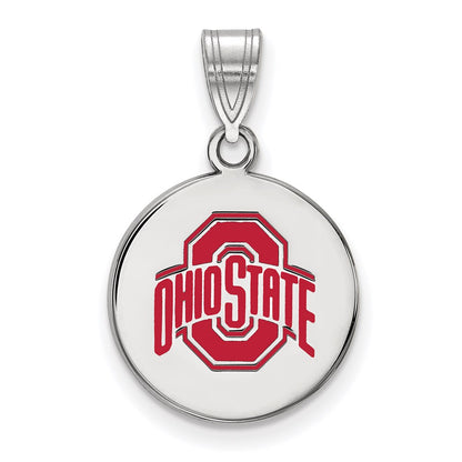 Sterling Silver Rhodium Plated Logoart The Ohio State University Medium Enameled Disc Pendant