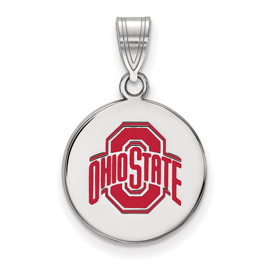 Sterling Silver Rhodium Plated Logoart The Ohio State University Medium Enameled Disc Pendant