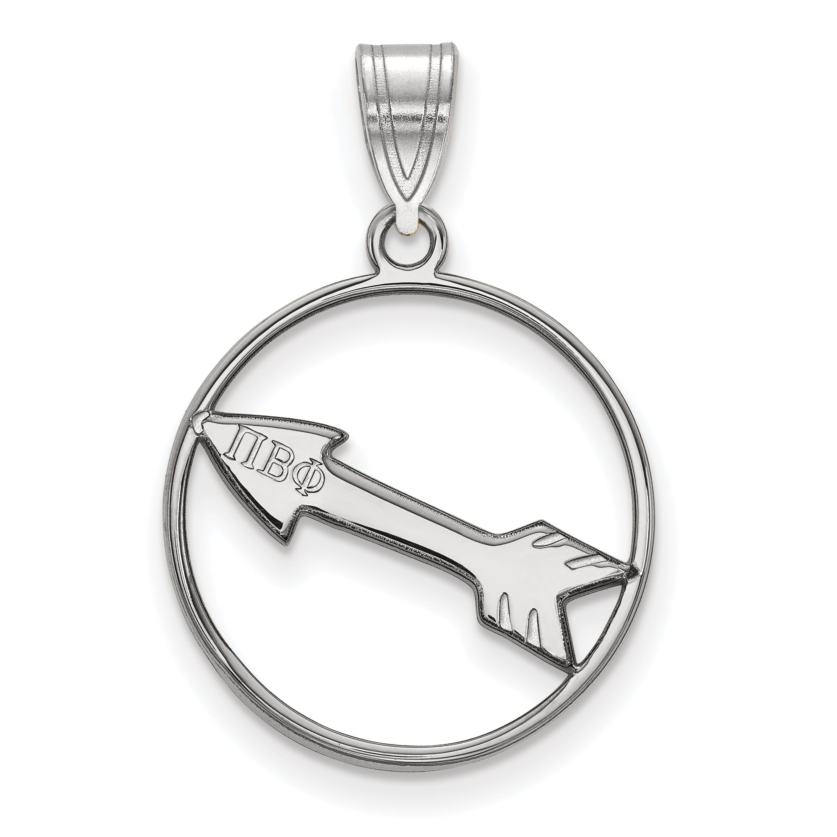 Sterling Silver Rhodium Plated Logoart Pi Beta Phi Sorority Symbol Medium Circle Pendant