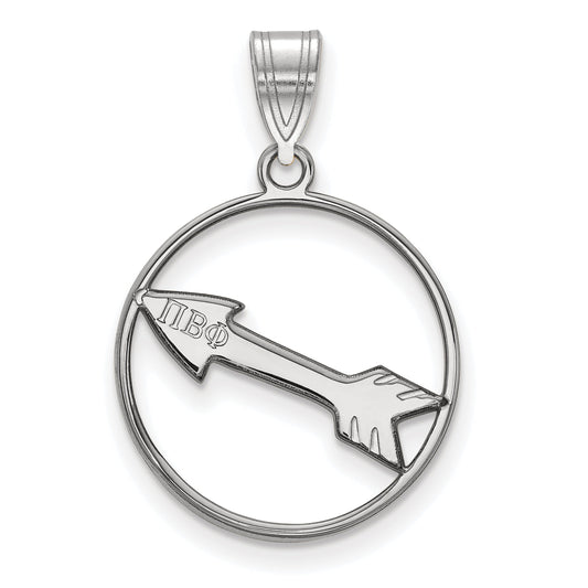 Sterling Silver Rhodium Plated Logoart Pi Beta Phi Sorority Symbol Medium Circle Pendant