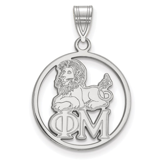 Sterling Silver Rhodium Plated Logoart Phi Mu Sorority Symbol Small Circle Pendant