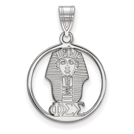 Sterling Silver Rhodium Plated Logoart Phi Sigma Sorority Symbol Medium Circle Pendant
