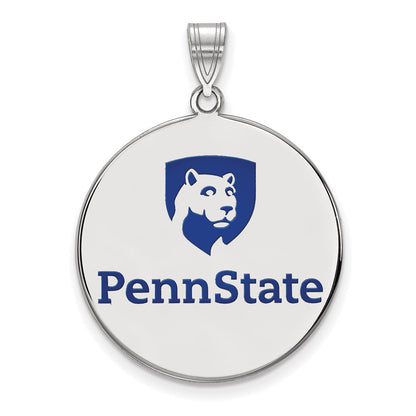 Sterling Silver Rhodium Plated Logoart Penn State University Extra Large Enameled Disc Pendant