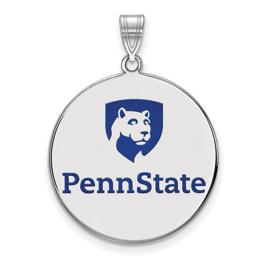Sterling Silver Rhodium Plated Logoart Penn State University Extra Large Enameled Disc Pendant