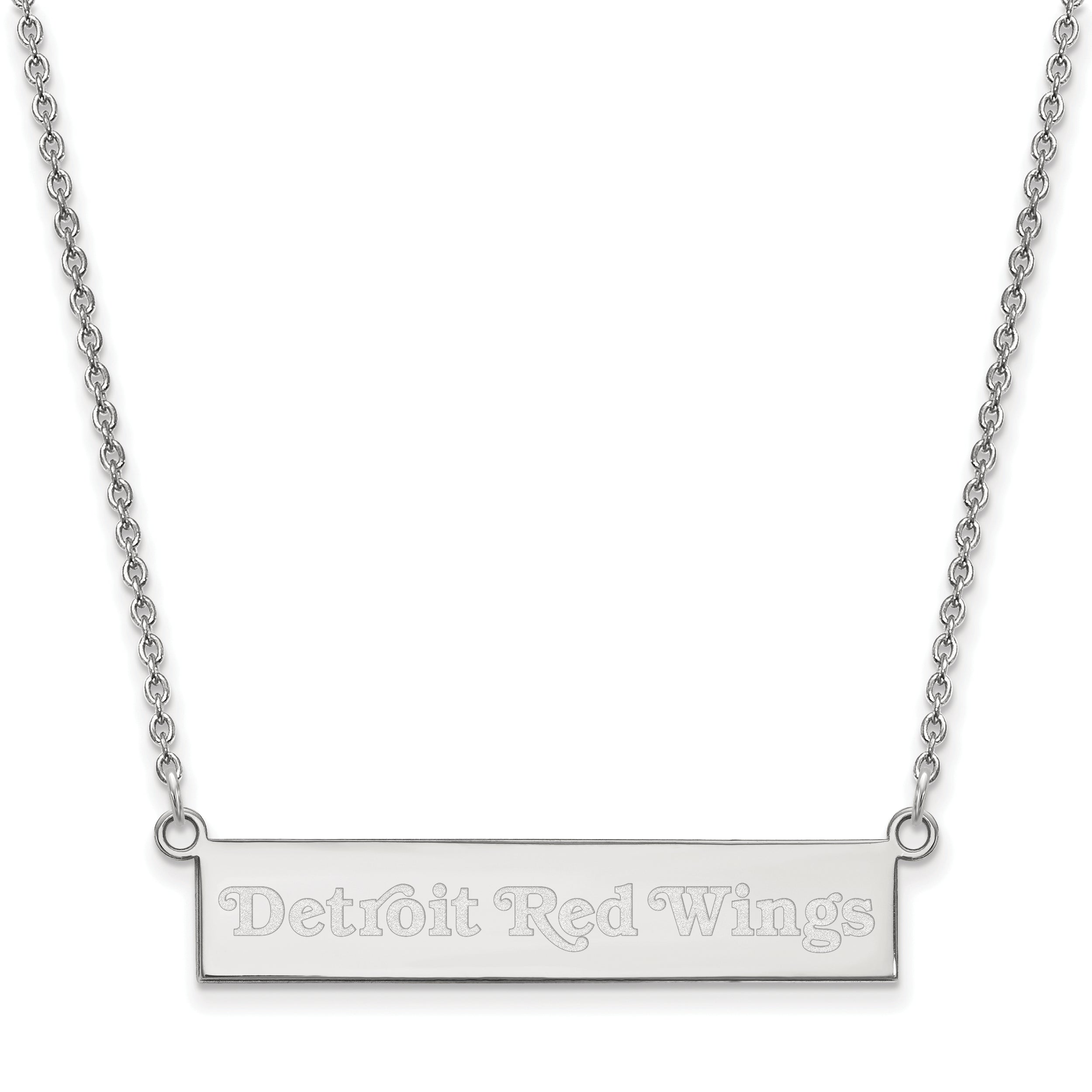 Sterling Silver Rhodium Plated Nhl Logoart Detroit Red Wings Small Bar 18 Inch Necklace