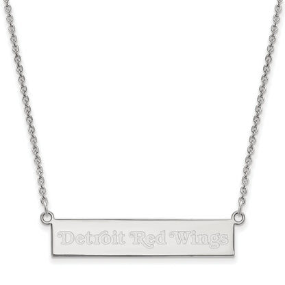 Sterling Silver Rhodium Plated Nhl Logoart Detroit Red Wings Small Bar 18 Inch Necklace