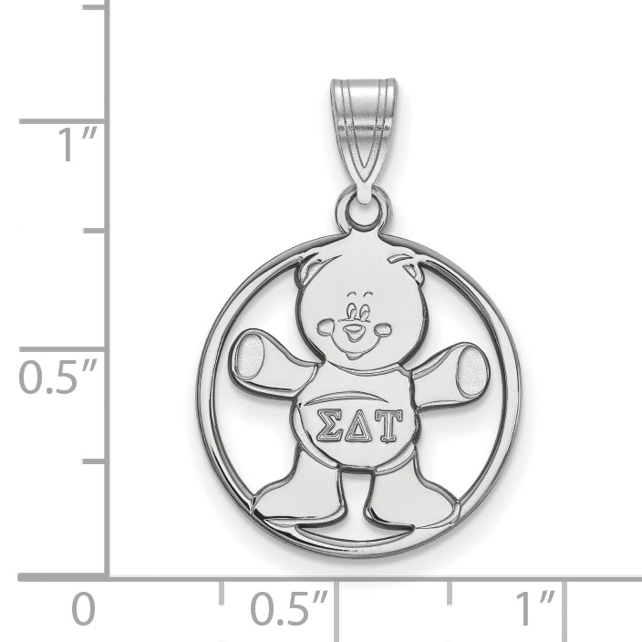 Sterling Silver Rhodium Plated Logoart Sigma Delta Tau Sorority Symbol Medium Circle Pendant