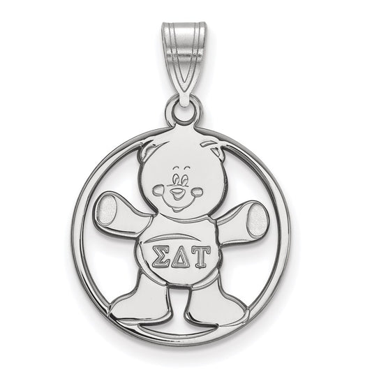Sterling Silver Rhodium Plated Logoart Sigma Delta Tau Sorority Symbol Medium Circle Pendant