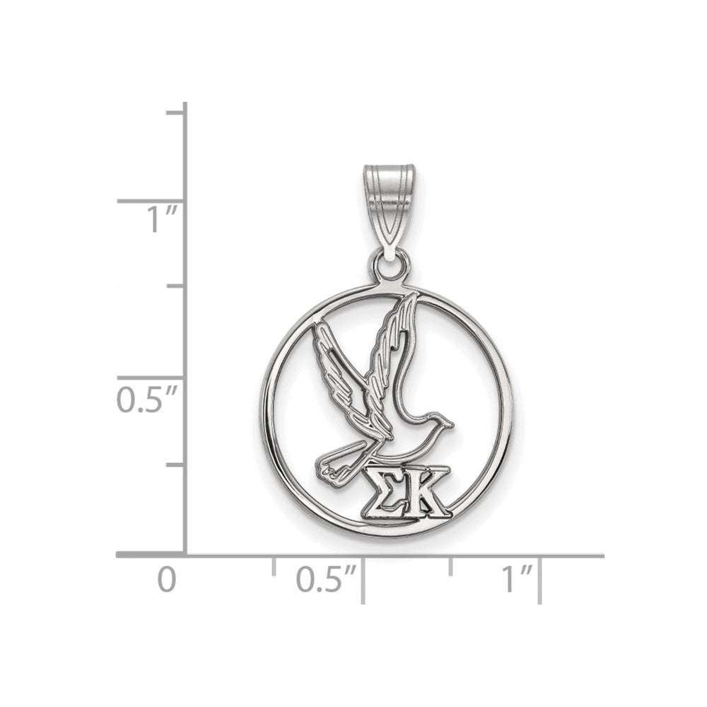 Sterling Silver Rhodium Plated Logoart Sigma Kappa Sorority Symbol Medium Circle Pendant