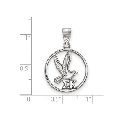 Sterling Silver Rhodium Plated Logoart Sigma Kappa Sorority Symbol Medium Circle Pendant