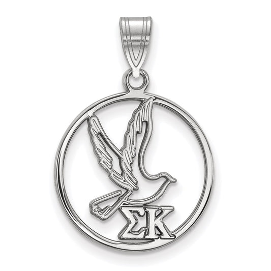 Sterling Silver Rhodium Plated Logoart Sigma Kappa Sorority Symbol Medium Circle Pendant