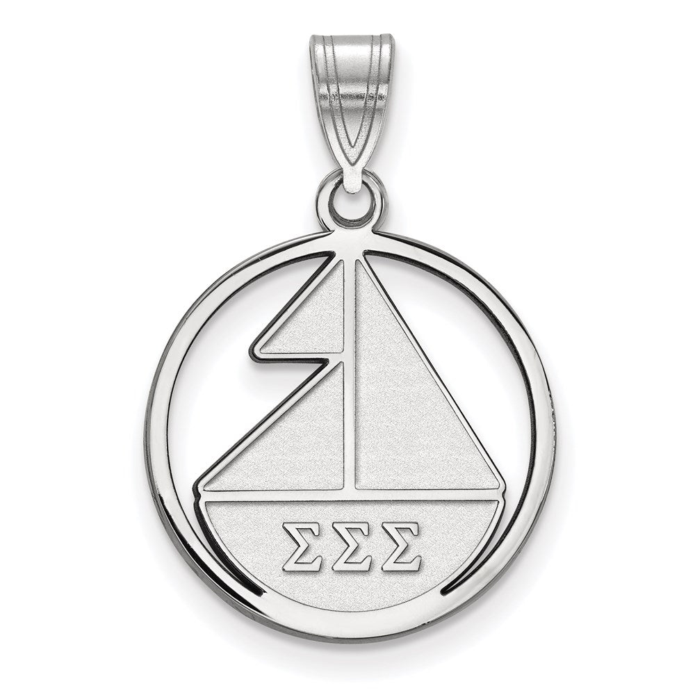 Sterling Silver Rhodium Plated Logoart Sigma Sorority Symbol Medium Circle Pendant