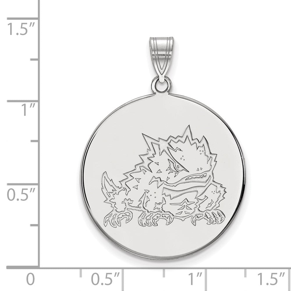 14K White Gold Logoart Texas Christian University Horned Frog Extra Large Disc Pendant