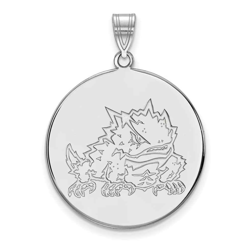 14K White Gold Logoart Texas Christian University Horned Frog Extra Large Disc Pendant