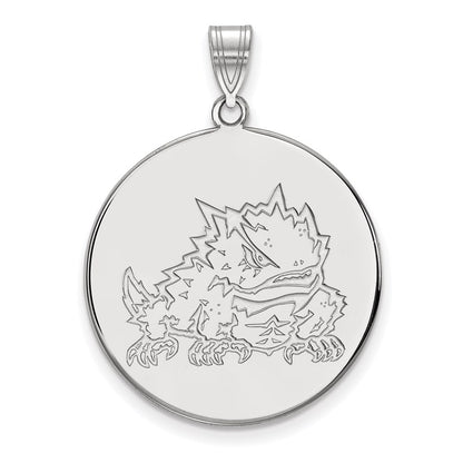 14K White Gold Logoart Texas Christian University Horned Frog Extra Large Disc Pendant
