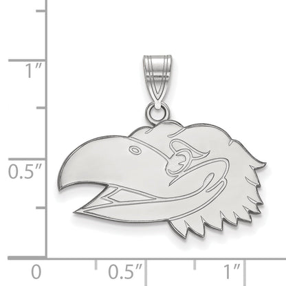 Sterling Silver Rhodium Plated Logoart University Of Kansas Jayhawk Medium Pendant