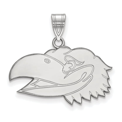Sterling Silver Rhodium Plated Logoart University Of Kansas Jayhawk Medium Pendant