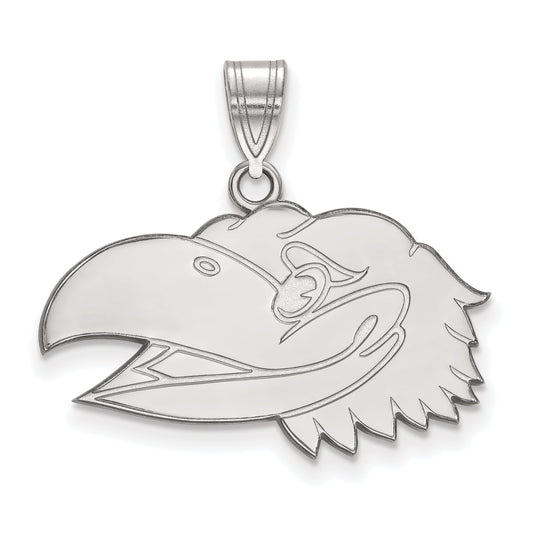 Sterling Silver Rhodium Plated Logoart University Of Kansas Jayhawk Medium Pendant