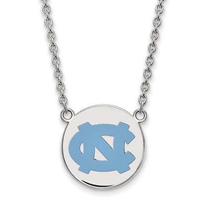 Sterling Silver Rhodium Plated Logoart University Of North Carolina Large Enameled Disc Pendant 18 Inch Necklace