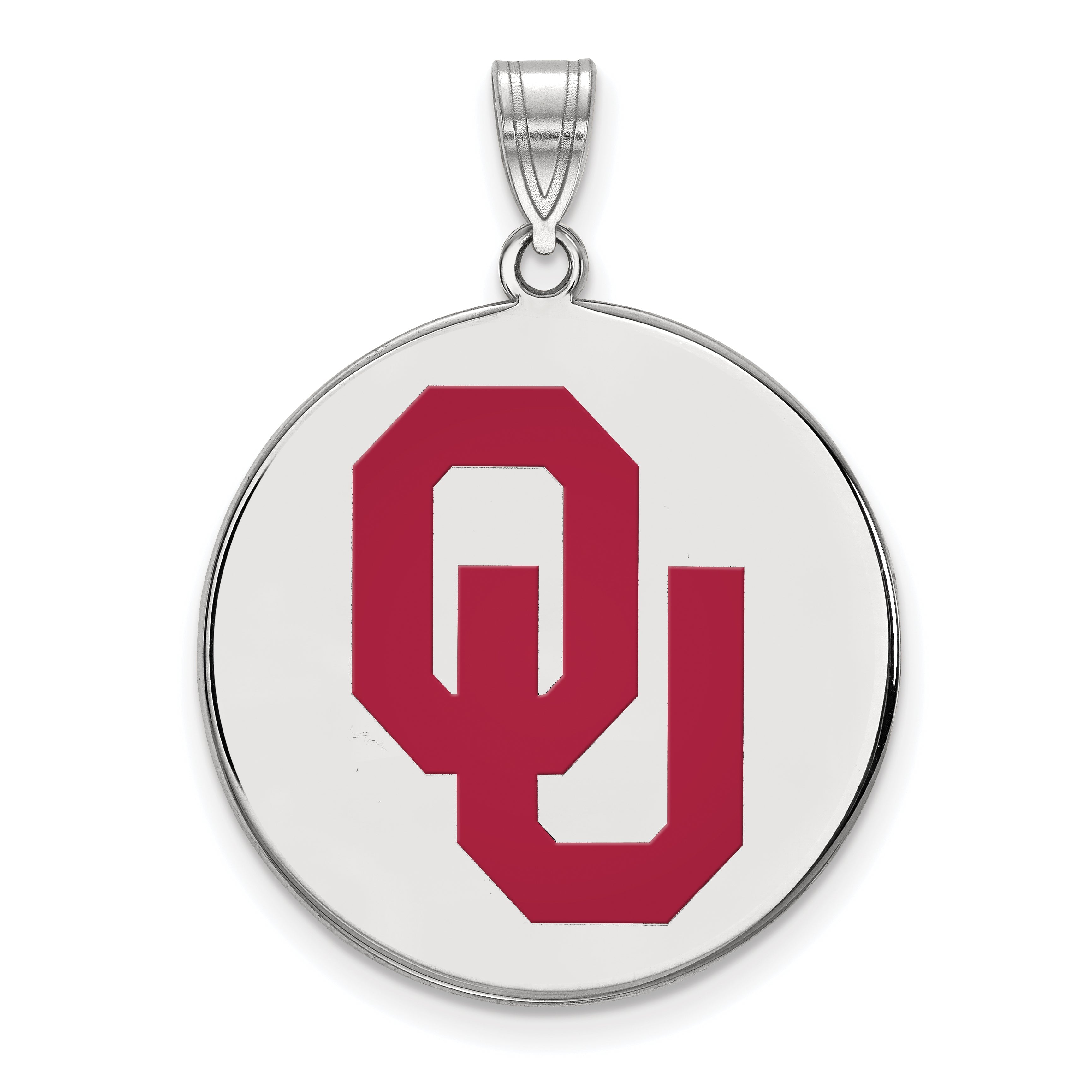 Sterling Silver Rhodium Plated Logoart University Of Oklahoma O U Extra Large Enameled Disc Pendant