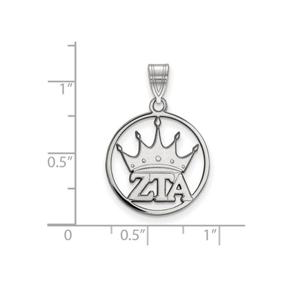 Sterling Silver Rhodium Plated Logoart Zeta Tau Alpha Sorority Symbol Medium Circle Pendant