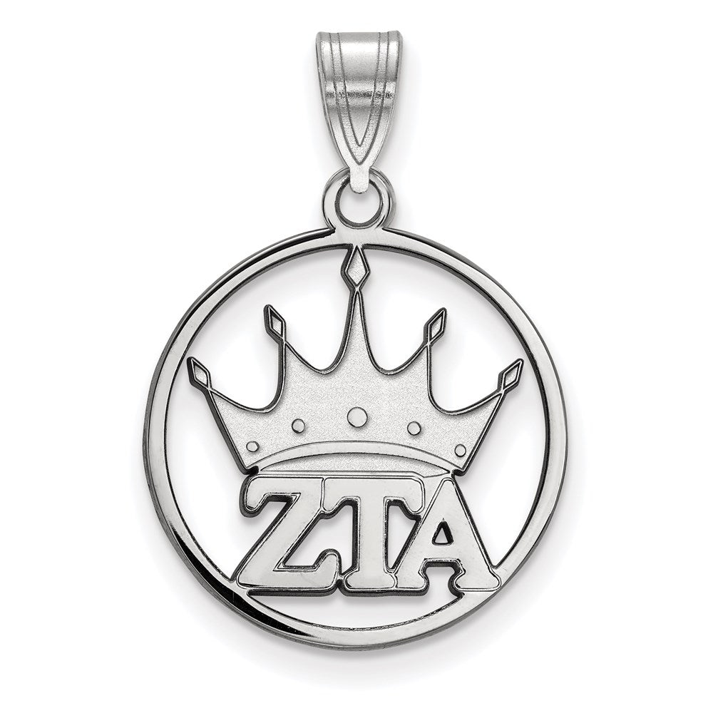 Sterling Silver Rhodium Plated Logoart Zeta Tau Alpha Sorority Symbol Medium Circle Pendant