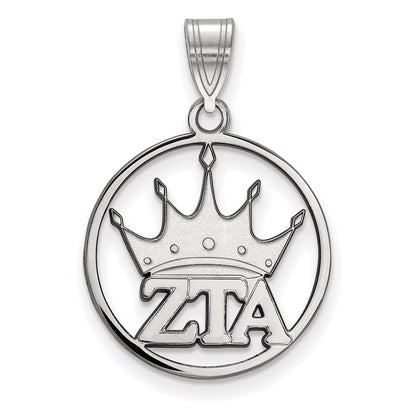 Sterling Silver Rhodium Plated Logoart Zeta Tau Alpha Sorority Symbol Medium Circle Pendant