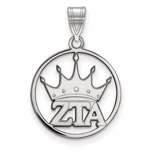 Sterling Silver Rhodium Plated Logoart Zeta Tau Alpha Sorority Symbol Medium Circle Pendant
