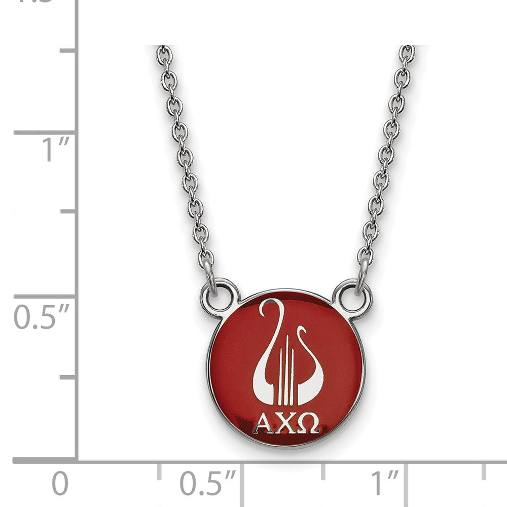 Sterling Silver Rhodium Plated Logoart Alpha Chi Omega Sorority Symbol Small Color Enamel Pendant 18 Inch Necklace