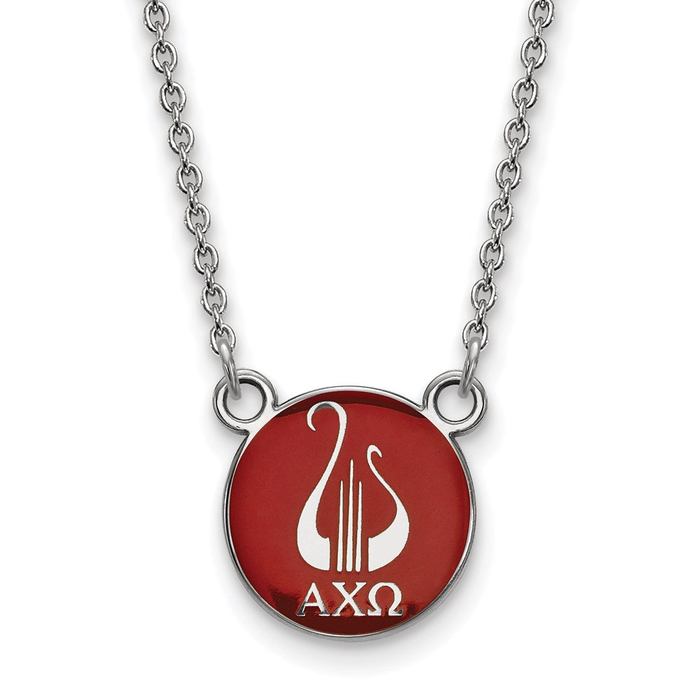 Sterling Silver Rhodium Plated Logoart Alpha Chi Omega Sorority Symbol Small Color Enamel Pendant 18 Inch Necklace