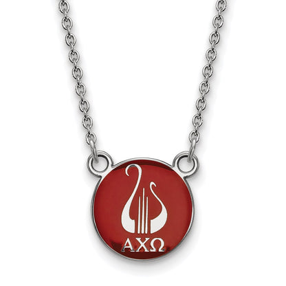 Sterling Silver Rhodium Plated Logoart Alpha Chi Omega Sorority Symbol Small Color Enamel Pendant 18 Inch Necklace