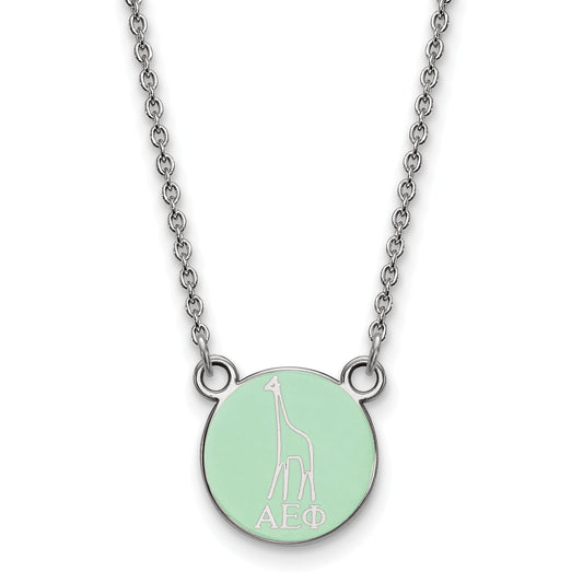 Sterling Silver Rhodium Plated Logoart Alpha Epsilon Phi Extra Sorority Symbol Small Color Enamel Pendant 18 Inch Necklace