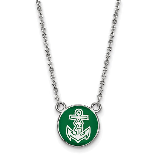 Sterling Silver Rhodium Plated Logoart Alpha Sigma Tau Sorority Symbol Small Color Enamel Pendant 18 Inch Necklace
