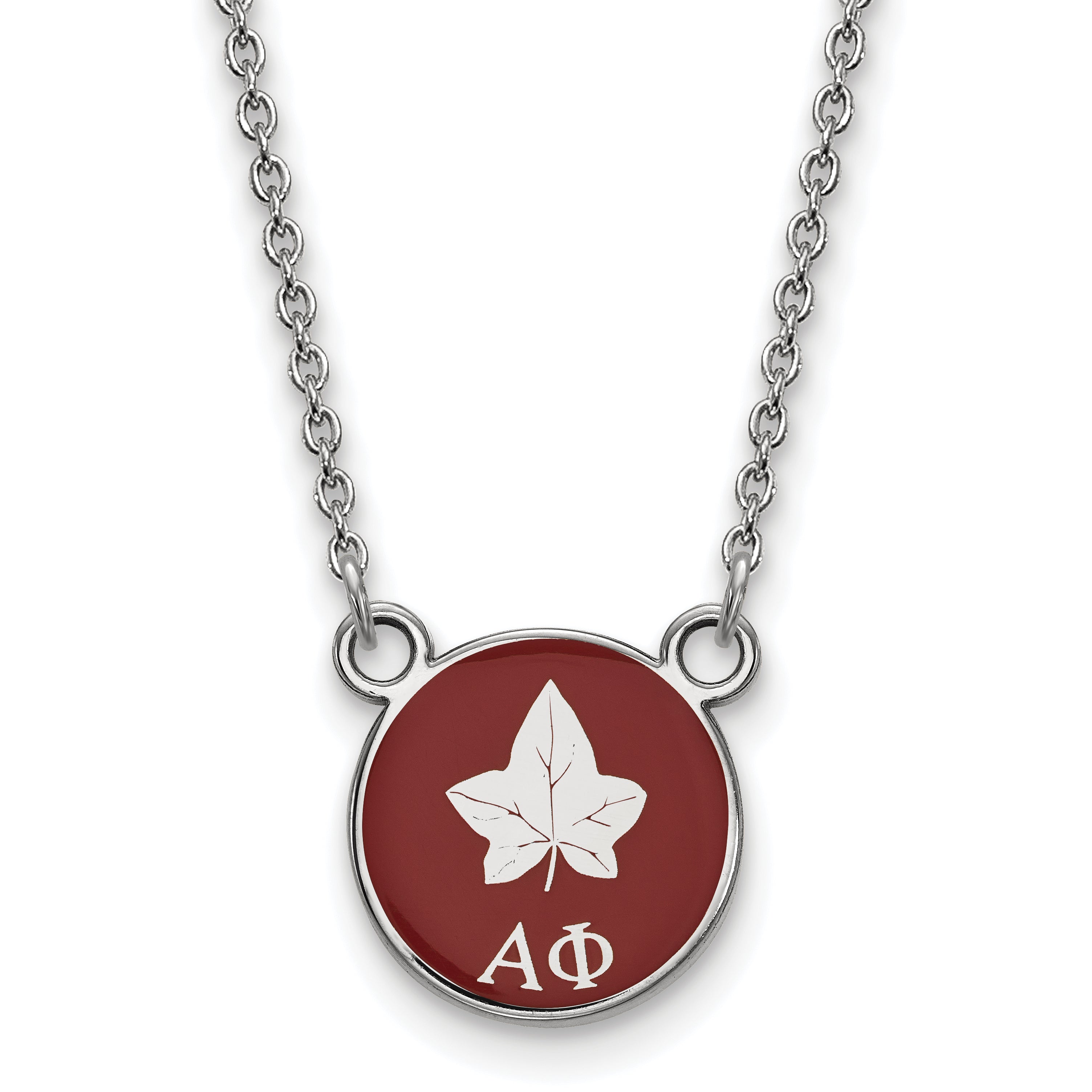 Sterling Silver Rhodium Plated Logoart Alpha Phi Sorority Symbol Small Color Enamel Pendant 18 Inch Necklace
