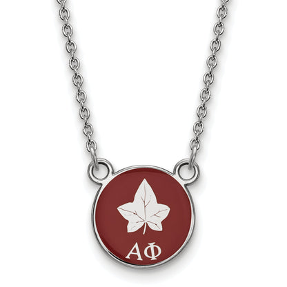 Sterling Silver Rhodium Plated Logoart Alpha Phi Sorority Symbol Small Color Enamel Pendant 18 Inch Necklace