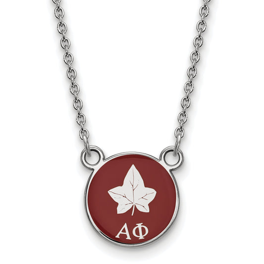 Sterling Silver Rhodium Plated Logoart Alpha Phi Sorority Symbol Small Color Enamel Pendant 18 Inch Necklace