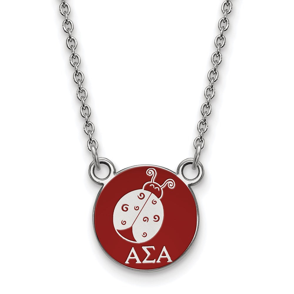 Sterling Silver Rhodium Plated Logoart Alpha Sigma Sorority Symbol Small Color Enamel Pendant 18 Inch Necklace