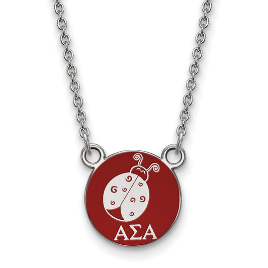 Sterling Silver Rhodium Plated Logoart Alpha Sigma Sorority Symbol Small Color Enamel Pendant 18 Inch Necklace