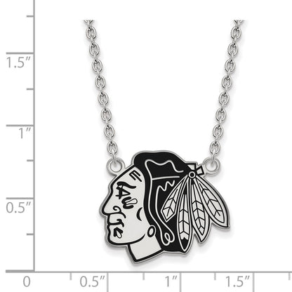 Sterling Silver Rhodium Plated Nhl Logoart Chicago Blackhawks Large Enameled Pendant 18 Inch Necklace