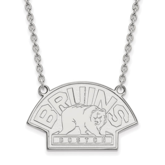 Sterling Silver Rhodium Plated Nhl Logoart Boston Bruins Large Pendant 18 Inch Necklace