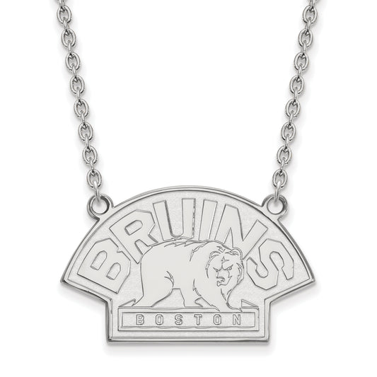 Sterling Silver Rhodium Plated Nhl Logoart Boston Bruins Large Pendant 18 Inch Necklace