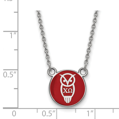 Sterling Silver Rhodium Plated Logoart Chi Omega Sorority Symbol Small Color Enamel Pendant 18 Inch Necklace