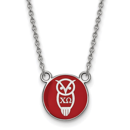 Sterling Silver Rhodium Plated Logoart Chi Omega Sorority Symbol Small Color Enamel Pendant 18 Inch Necklace
